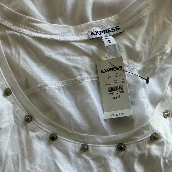 NWT Express White Sleeveless Studded Neck Sheer Back High Low Top Size Medium - Picture 8 of 8